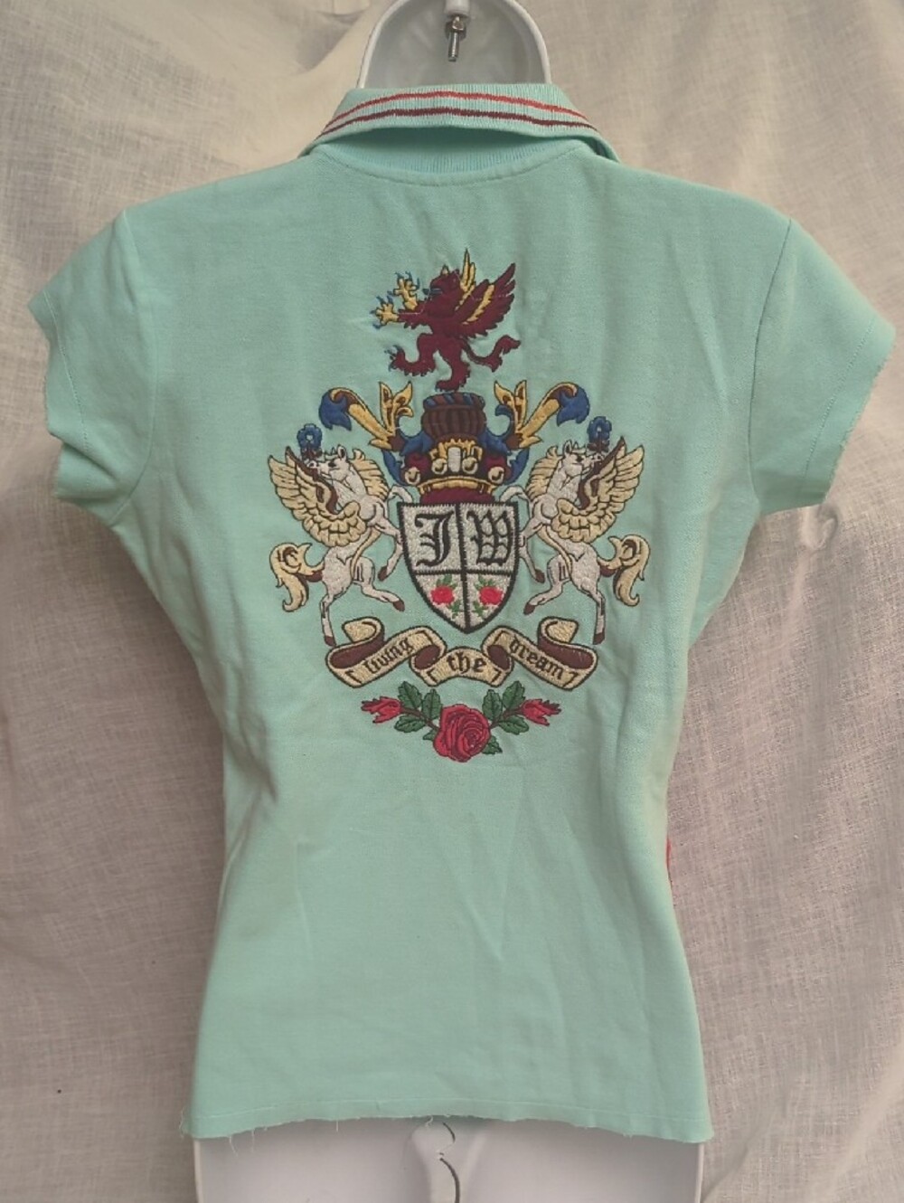 JW Los Angeles Embroidered Crest Button-Down Shirt in Light Teal